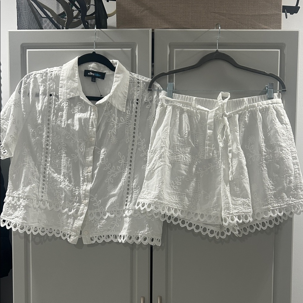 Alice Blue White Lace Top and Shorts Set